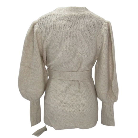 Toccin Womens Cardigan Short Popcorn Button Up Waist Tie  Size M Vanilla Beige - Picture 3 of 10